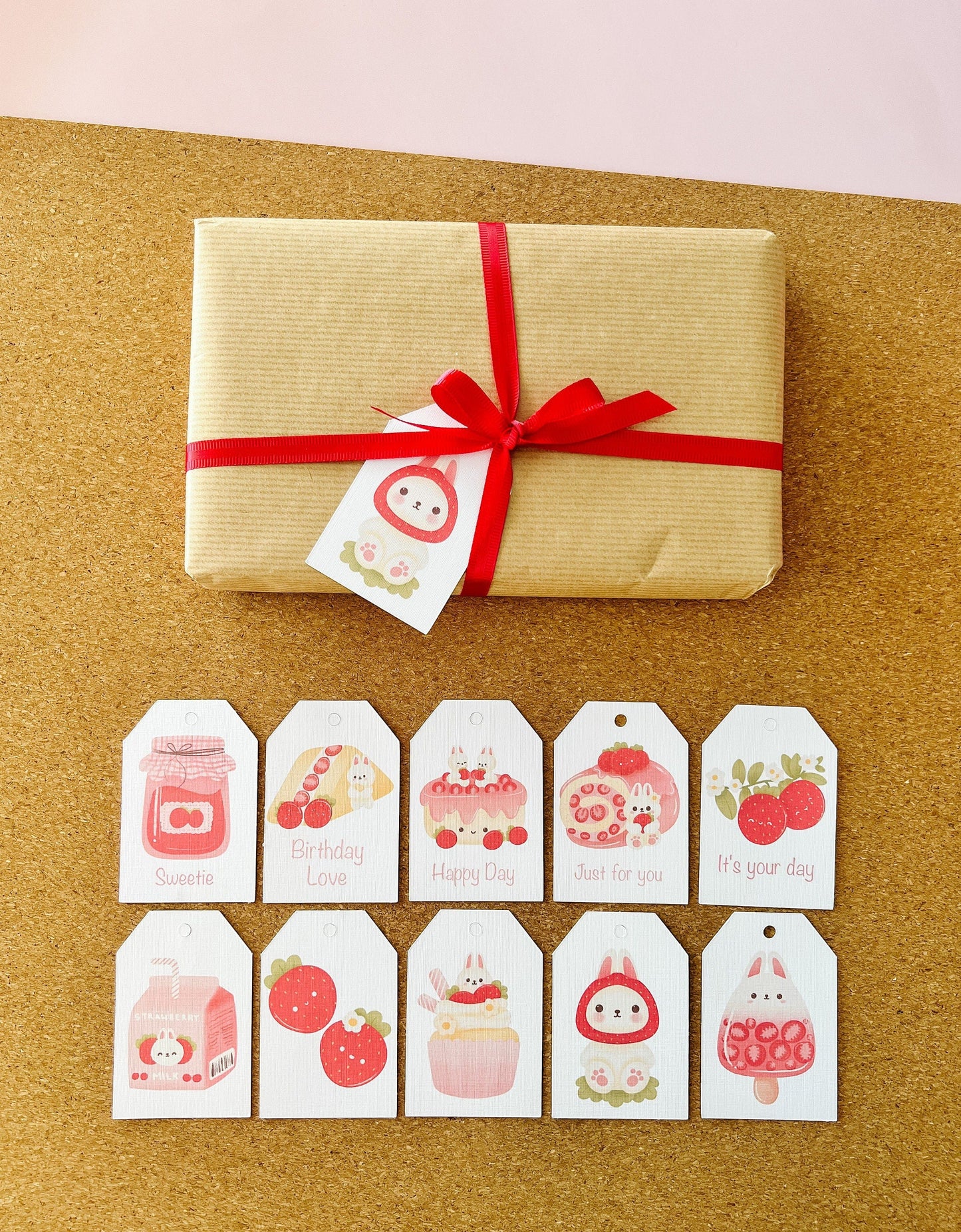 Strawberry Bun Bun Gift Tag Set