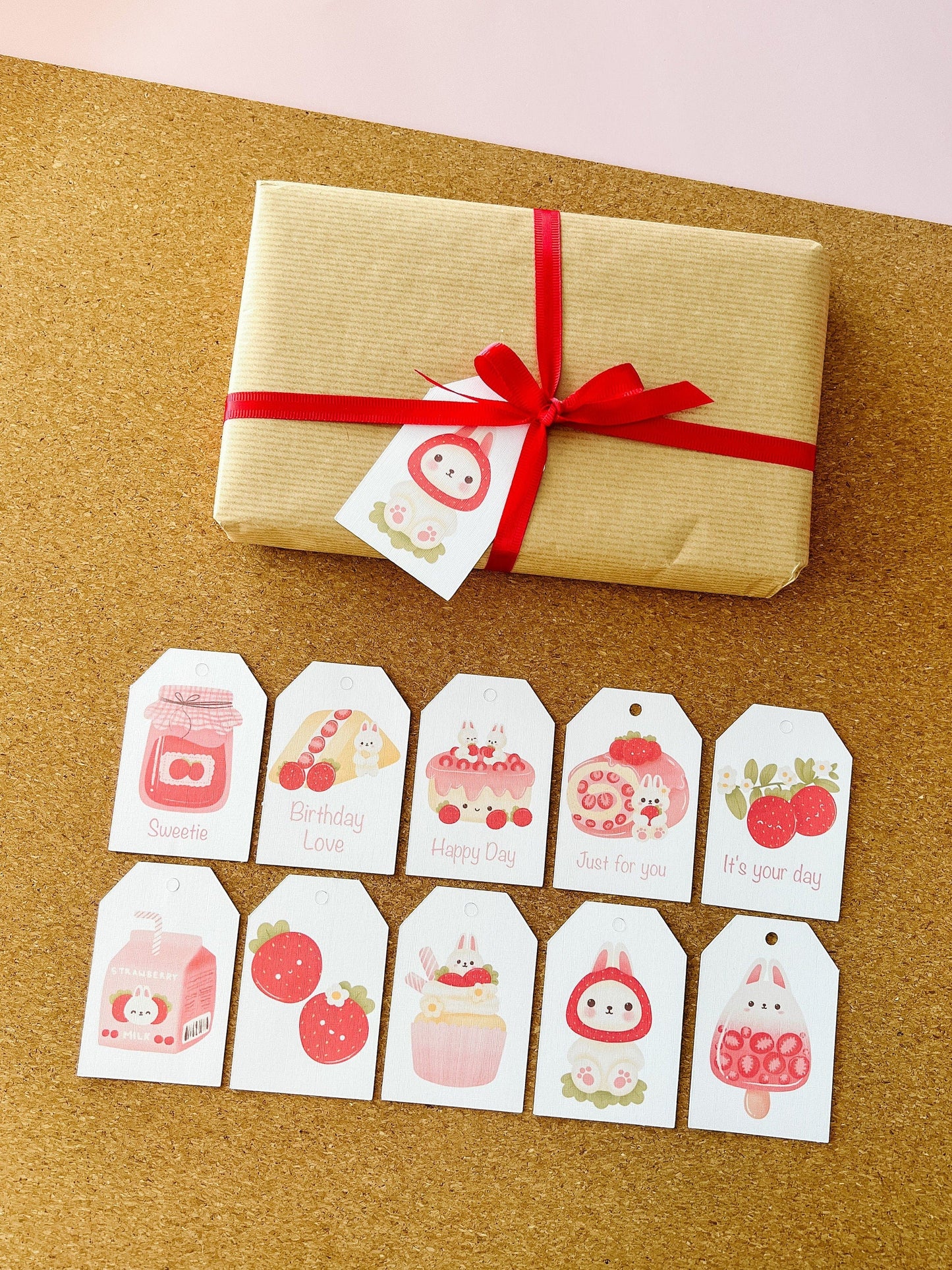 Strawberry Bun Bun Gift Tag Set