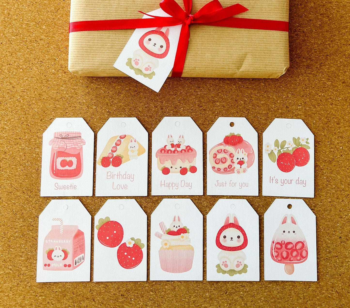 Strawberry Bun Bun Gift Tag Set