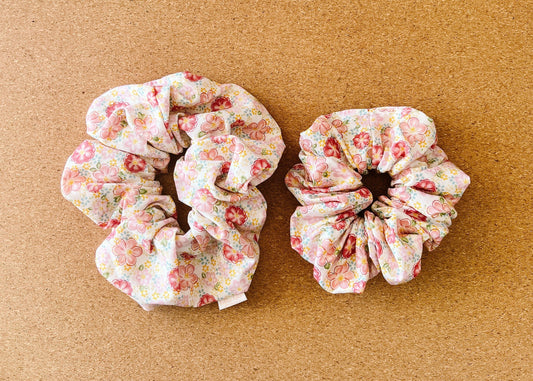 Pink Floral Scrunchie I mini me | gift's for her I children's scrunchies I XL scrunchies | mothers day gift