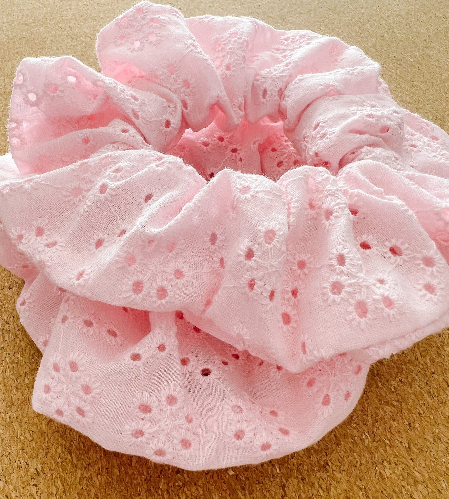 Pink Embroidered Scrunchie | eyelet scrunchie | XL scrunchie | gift's for her