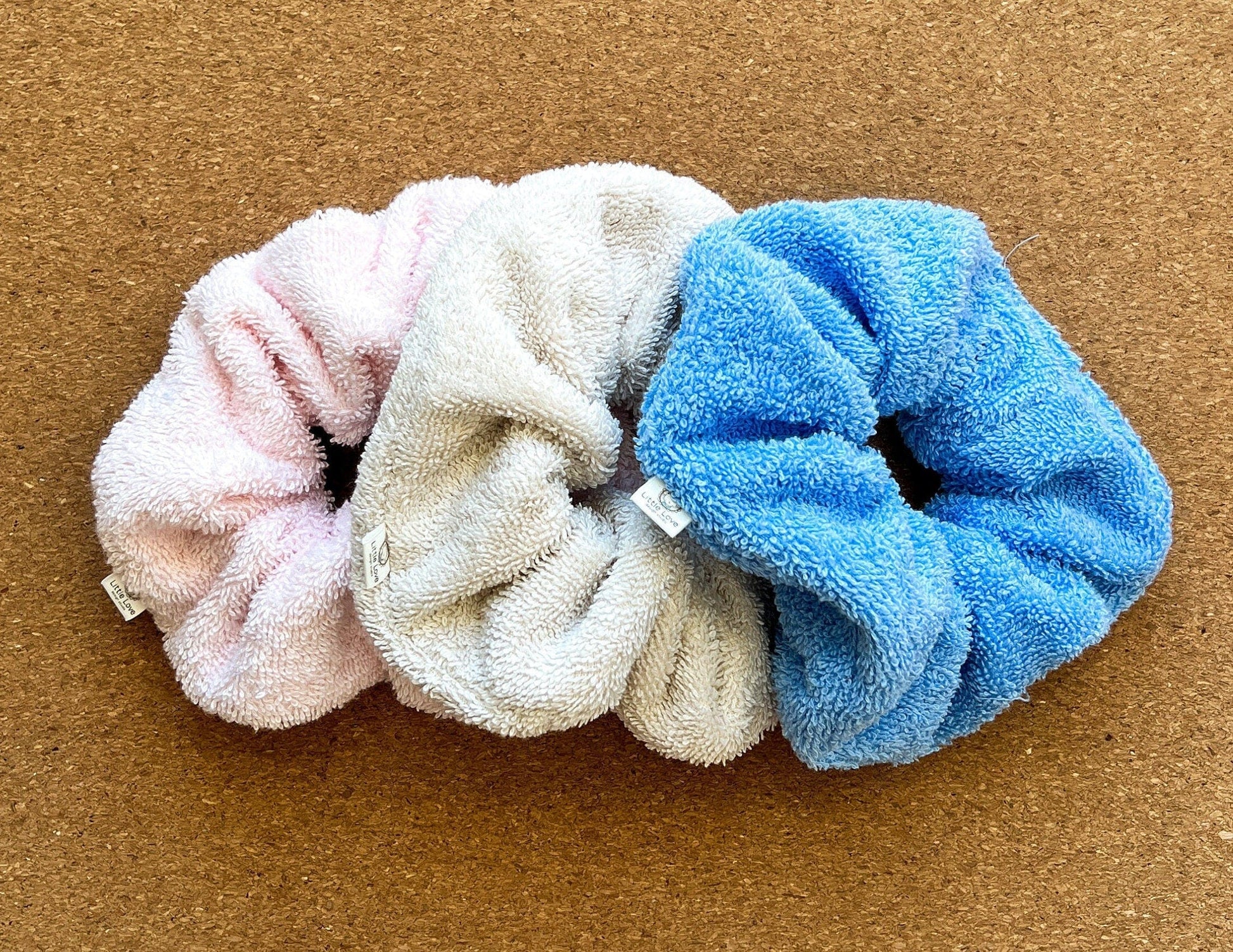 towel scrunchies | blue towel scrunchy | pink towel scrunchie | mothers day gift | hair accessories