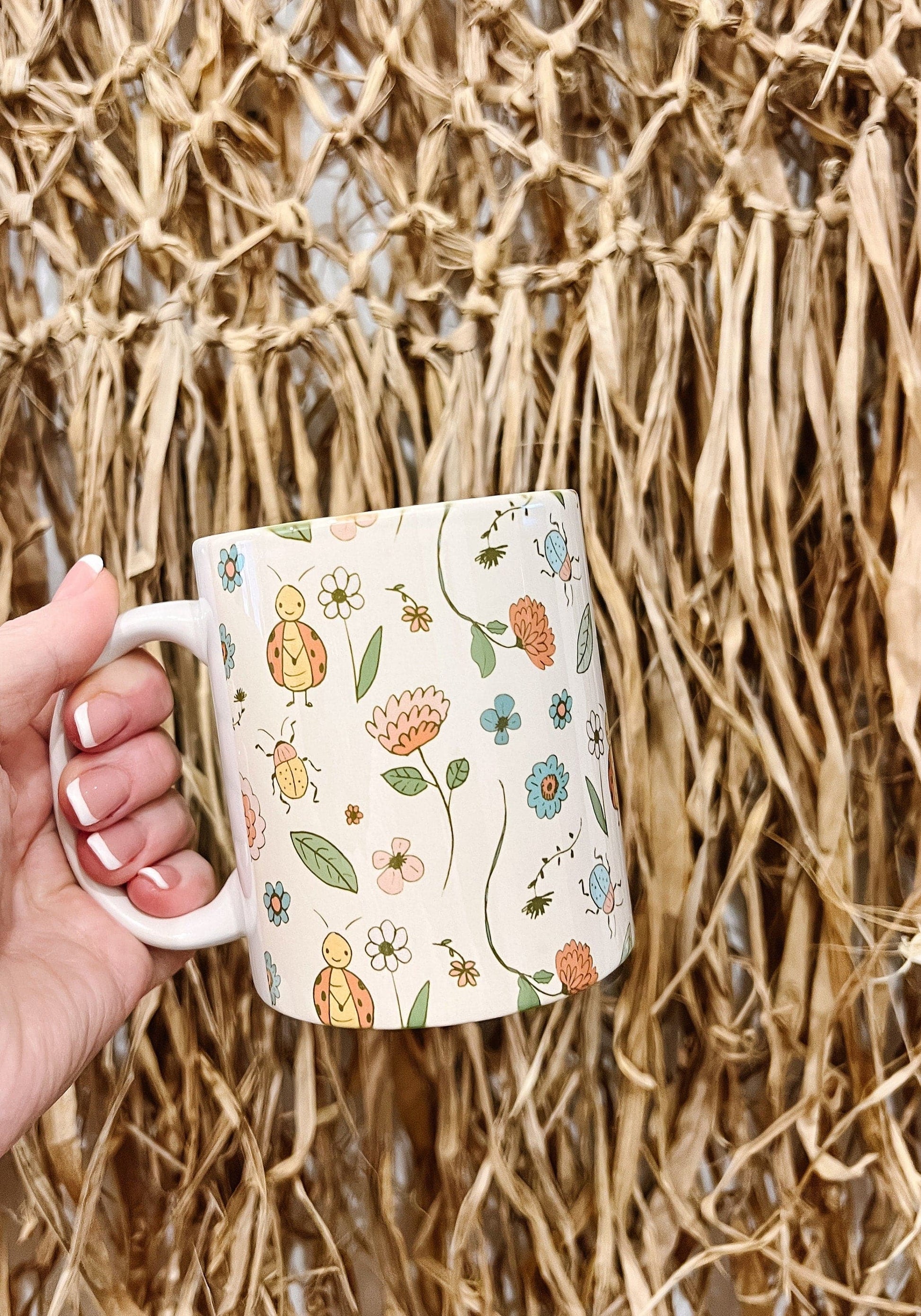 Pretty LadyBug Garden Mug | handprinted mug | cute ceramics | adorable ceramics | mother's day gift