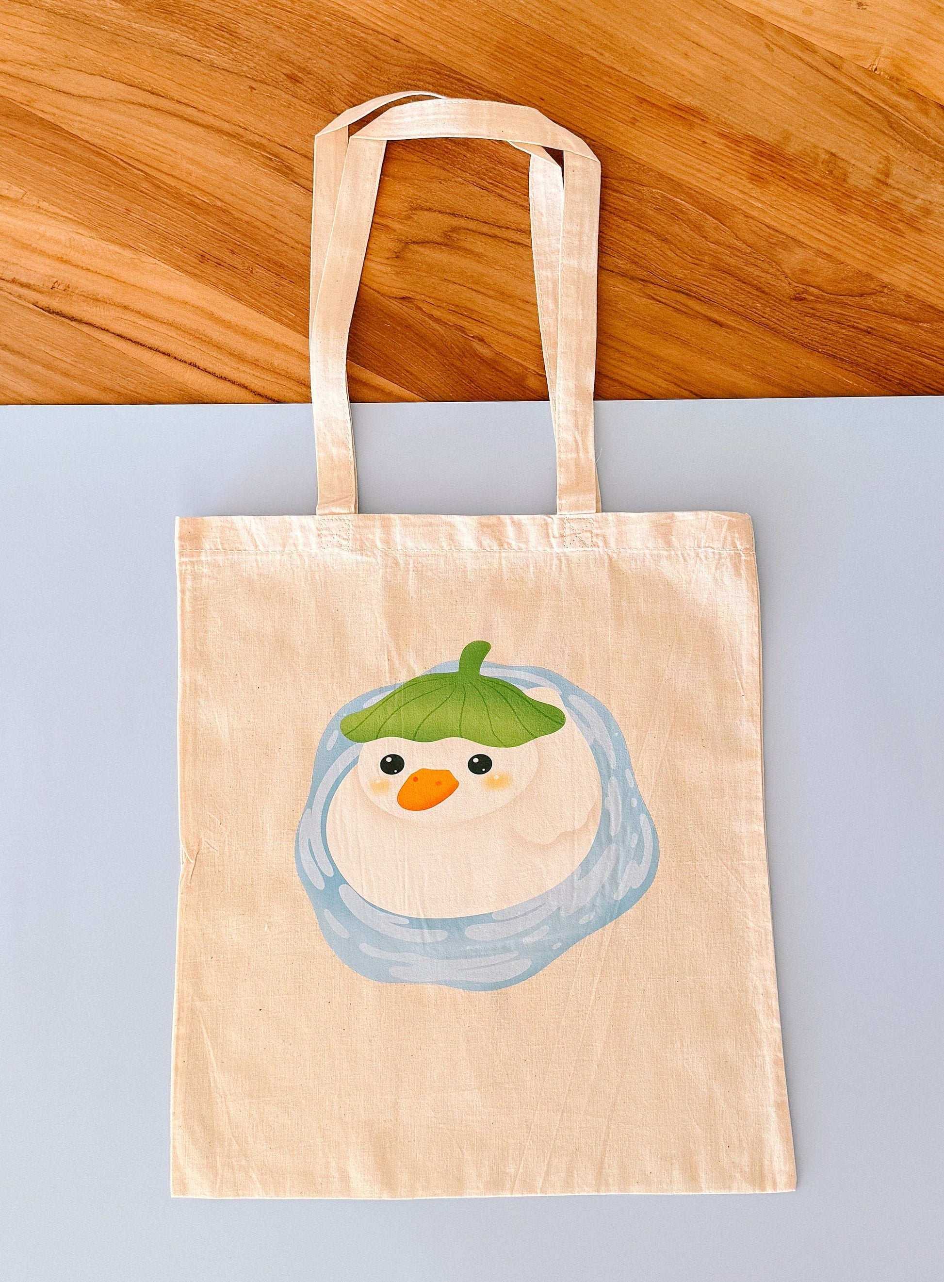 Adorable Kawaii Puddle Duck Cotton Tote Bags | library tote | market tote