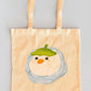 Adorable Kawaii duck sitting in a puddle tote bag. 100% cotton. Measures 42cm x 38cm wide.