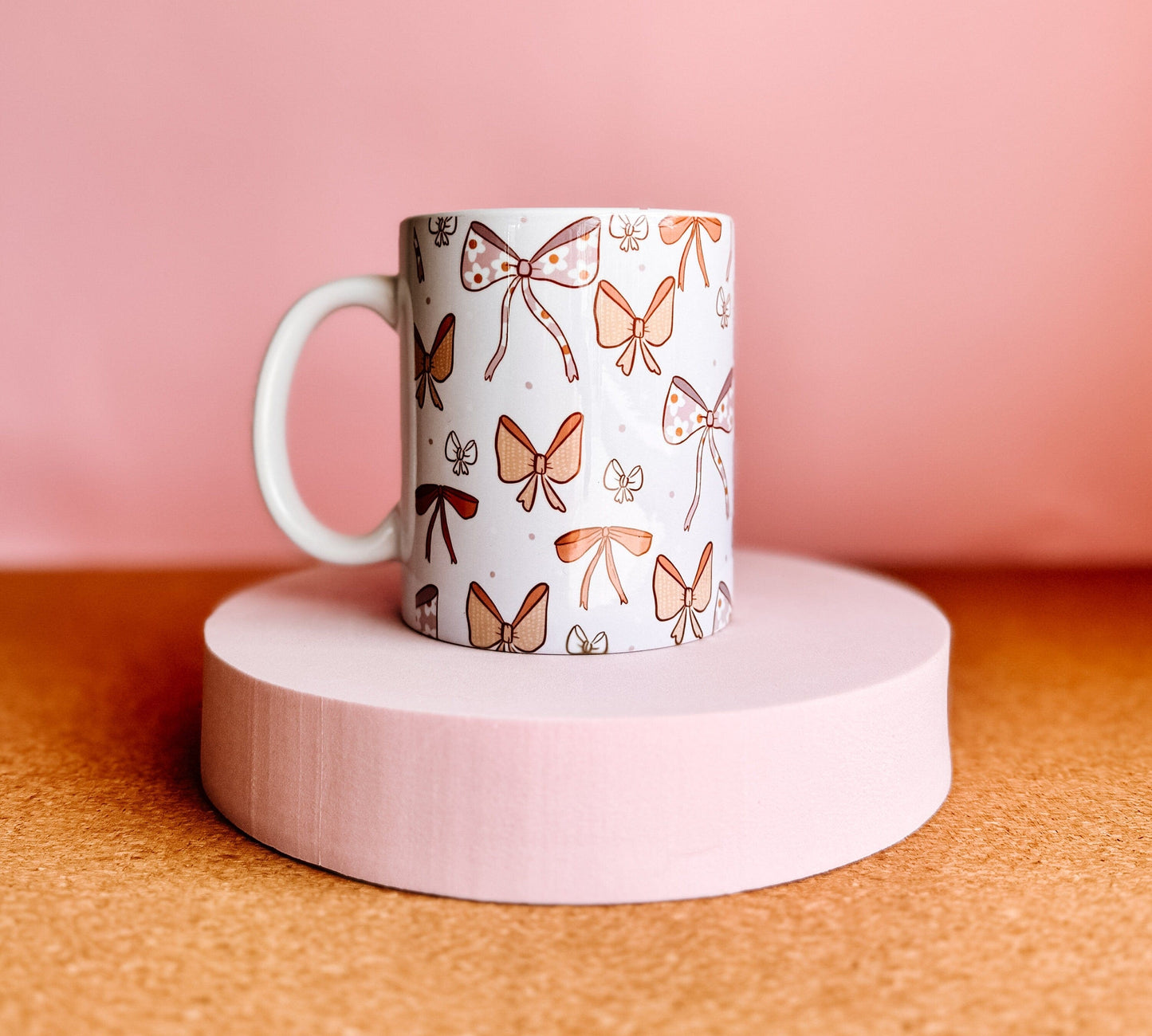 Pink Bow Mug | handprinted mug | pink bows | ceramics | adorable ceramics