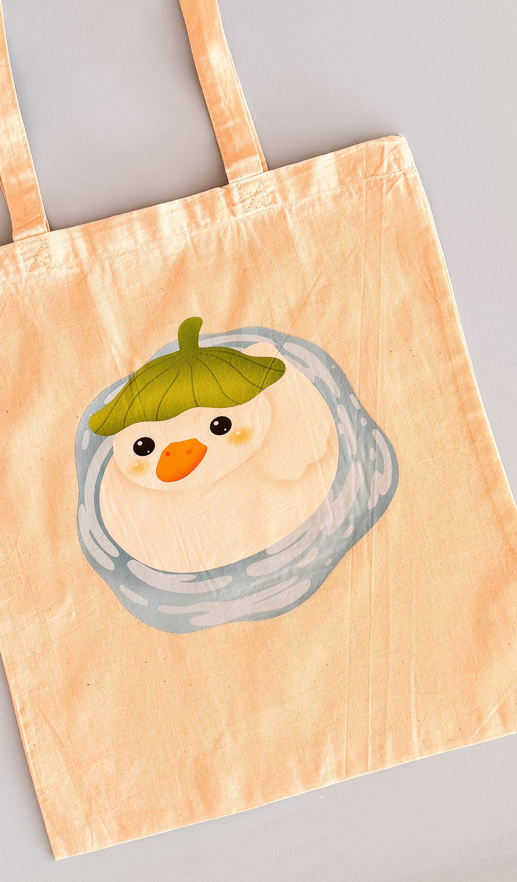 Adorable Kawaii Puddle Duck Cotton Tote Bags | library tote | market tote