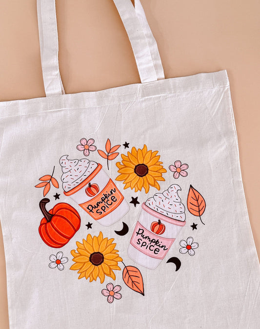 Adorable Pumpkin Spice Cotton Tote Bag