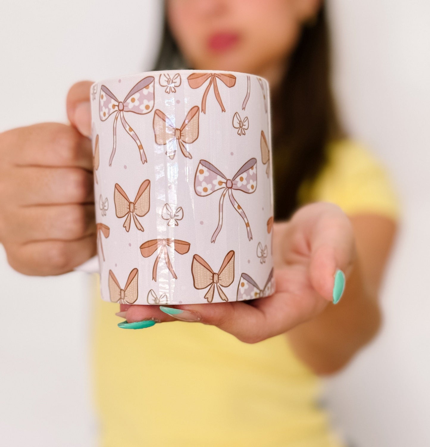 Pink Bow Mug | handprinted mug | pink bows | ceramics | adorable ceramics