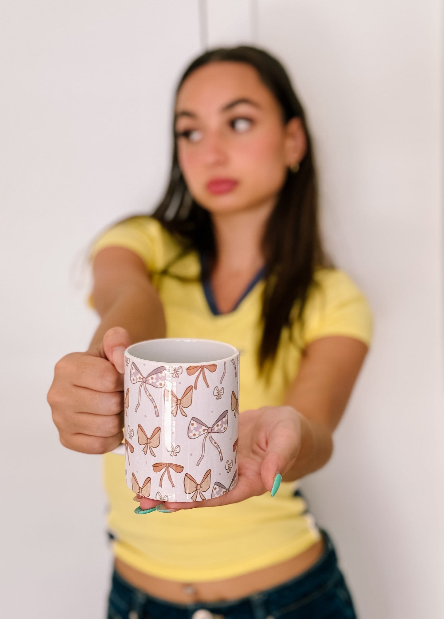 Pink Bow Mug | handprinted mug | pink bows | ceramics | adorable ceramics