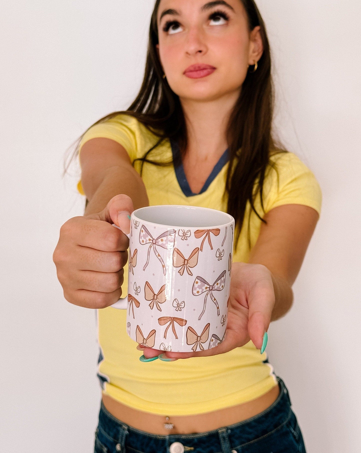 Pink Bow Mug | handprinted mug | pink bows | ceramics | adorable ceramics