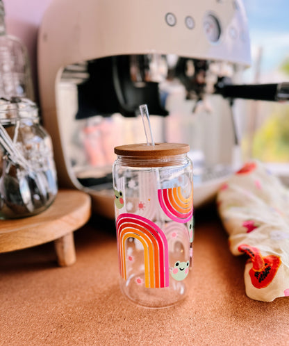 Adorable Rainbow Froggy Libbey glass can