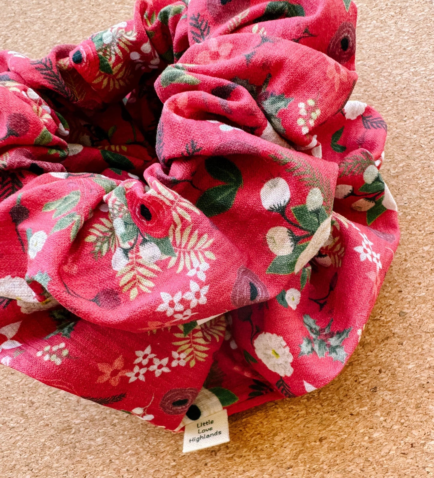 Vintage Christmas Floral Scrunchie