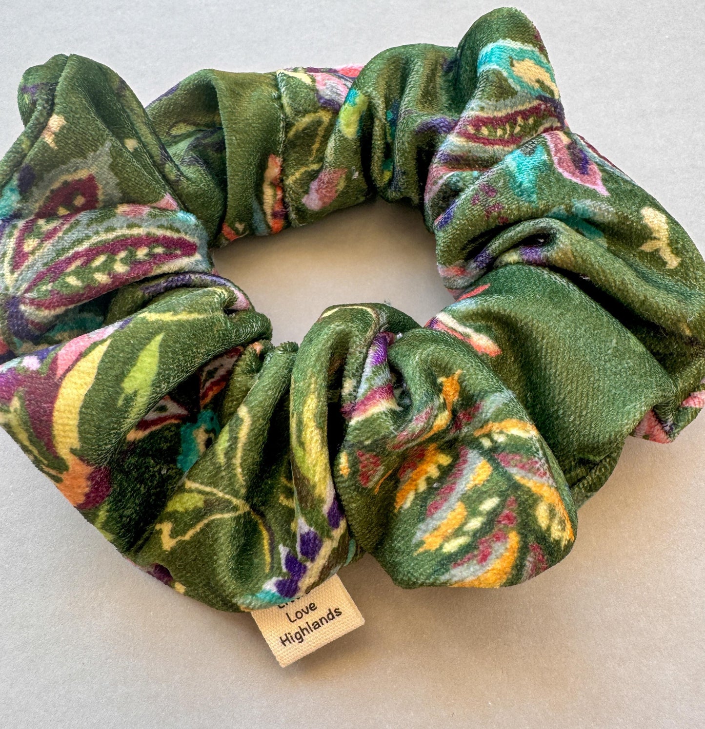 Green floral velvet scrunchie | hair scrunchie | cute scrunchies | gift ideas