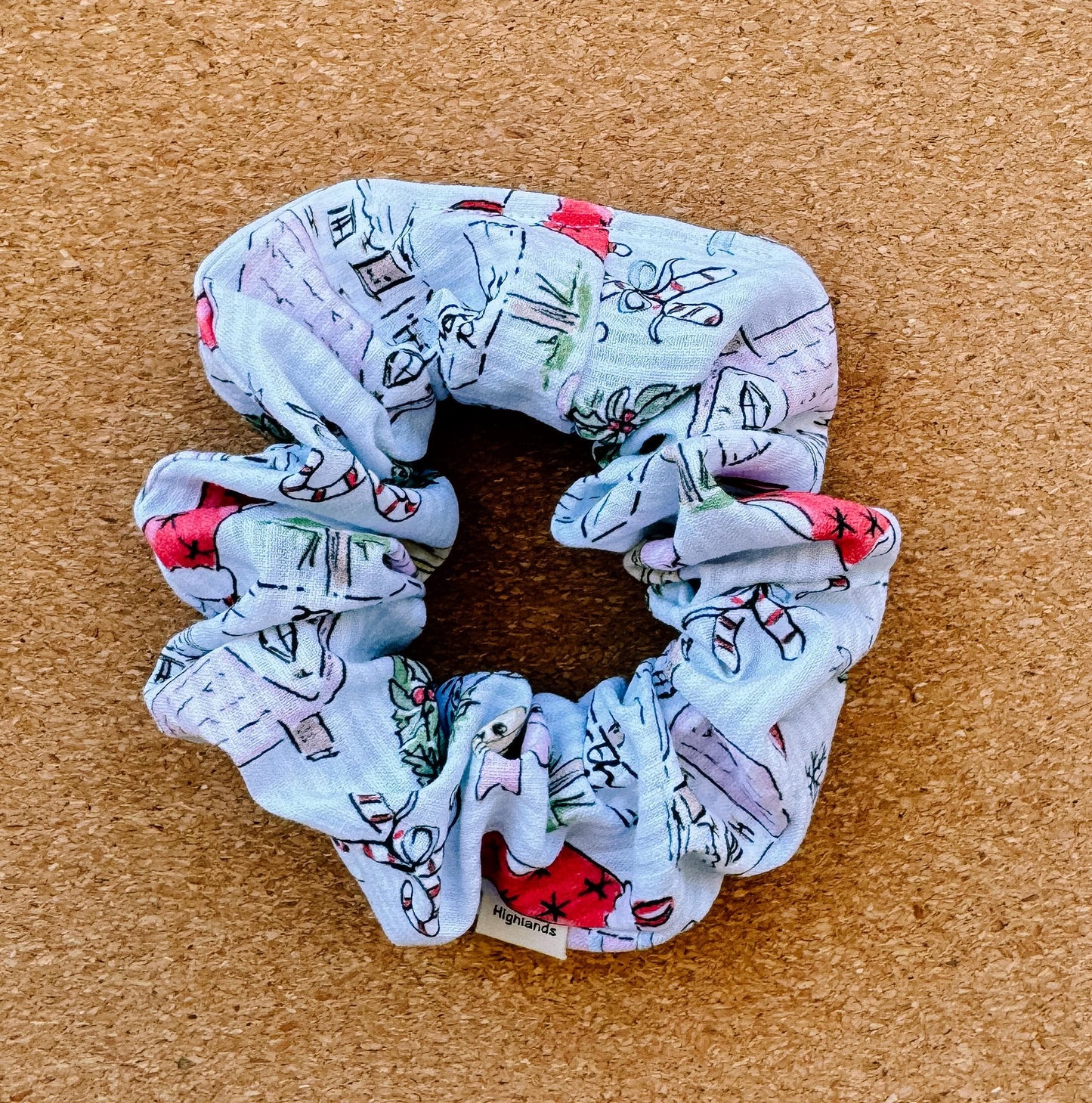 Christmas Cottage Toile Scrunchie