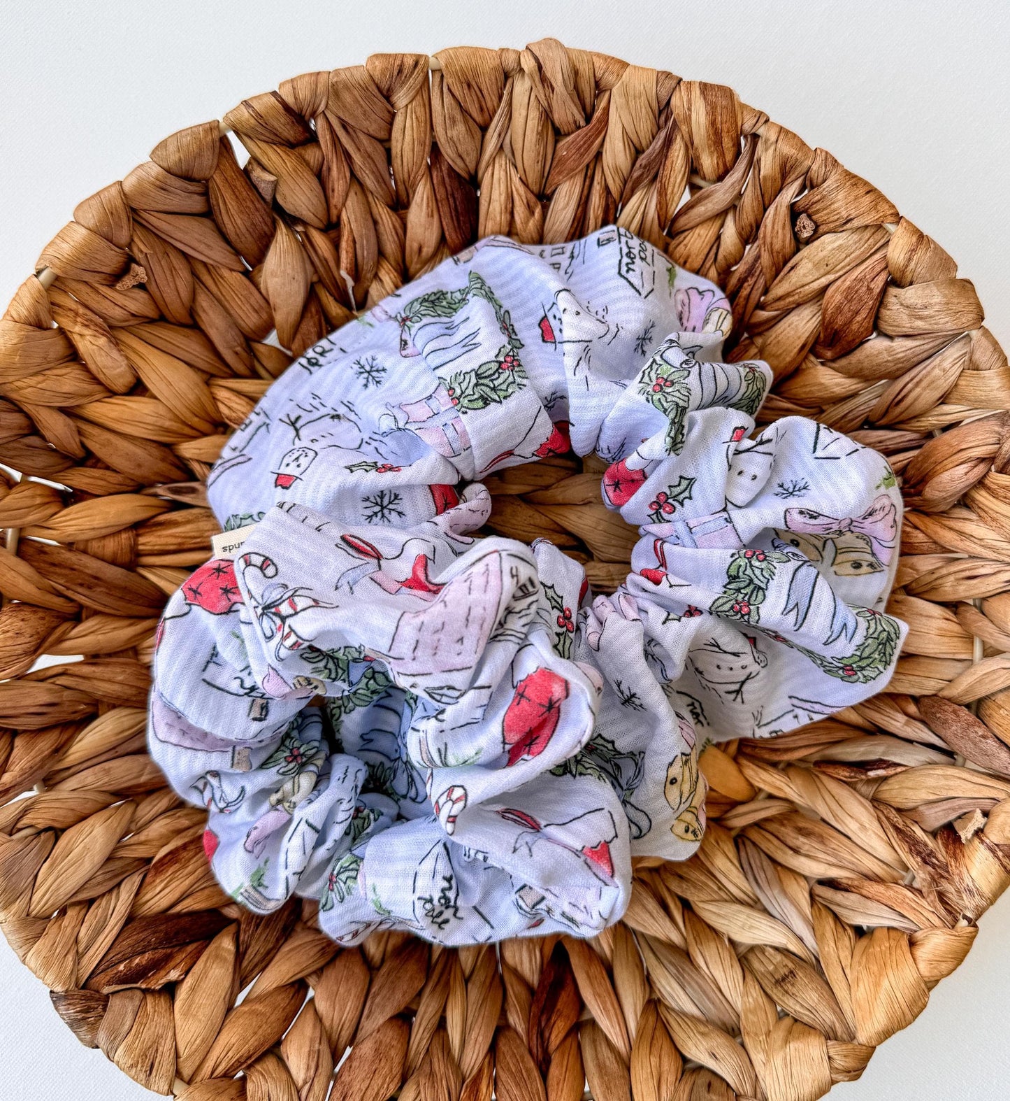 Christmas Cottage Toile Scrunchie