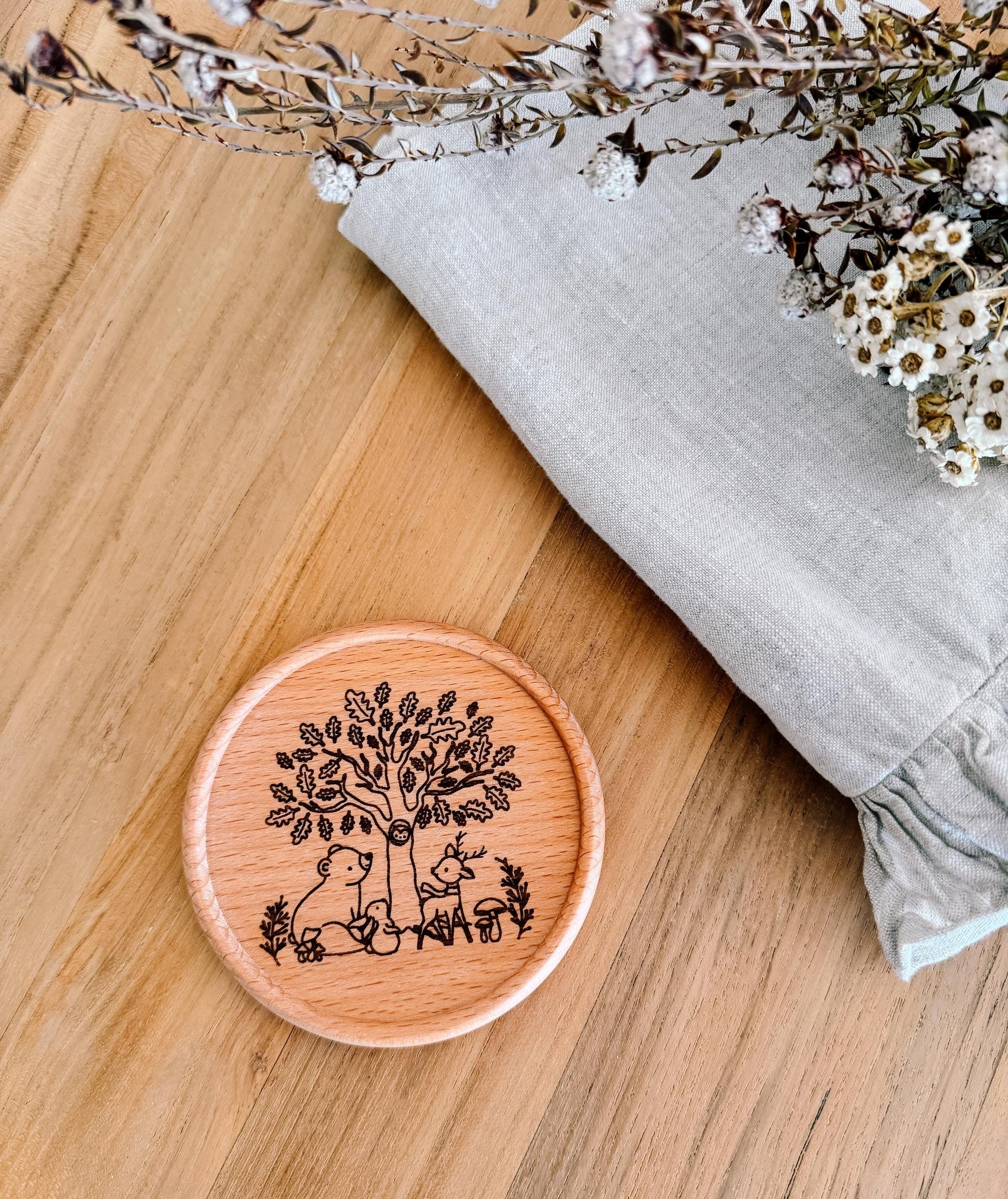 Wooden Coaster | oak tree forest friends | eco friendly | coasters | homewares