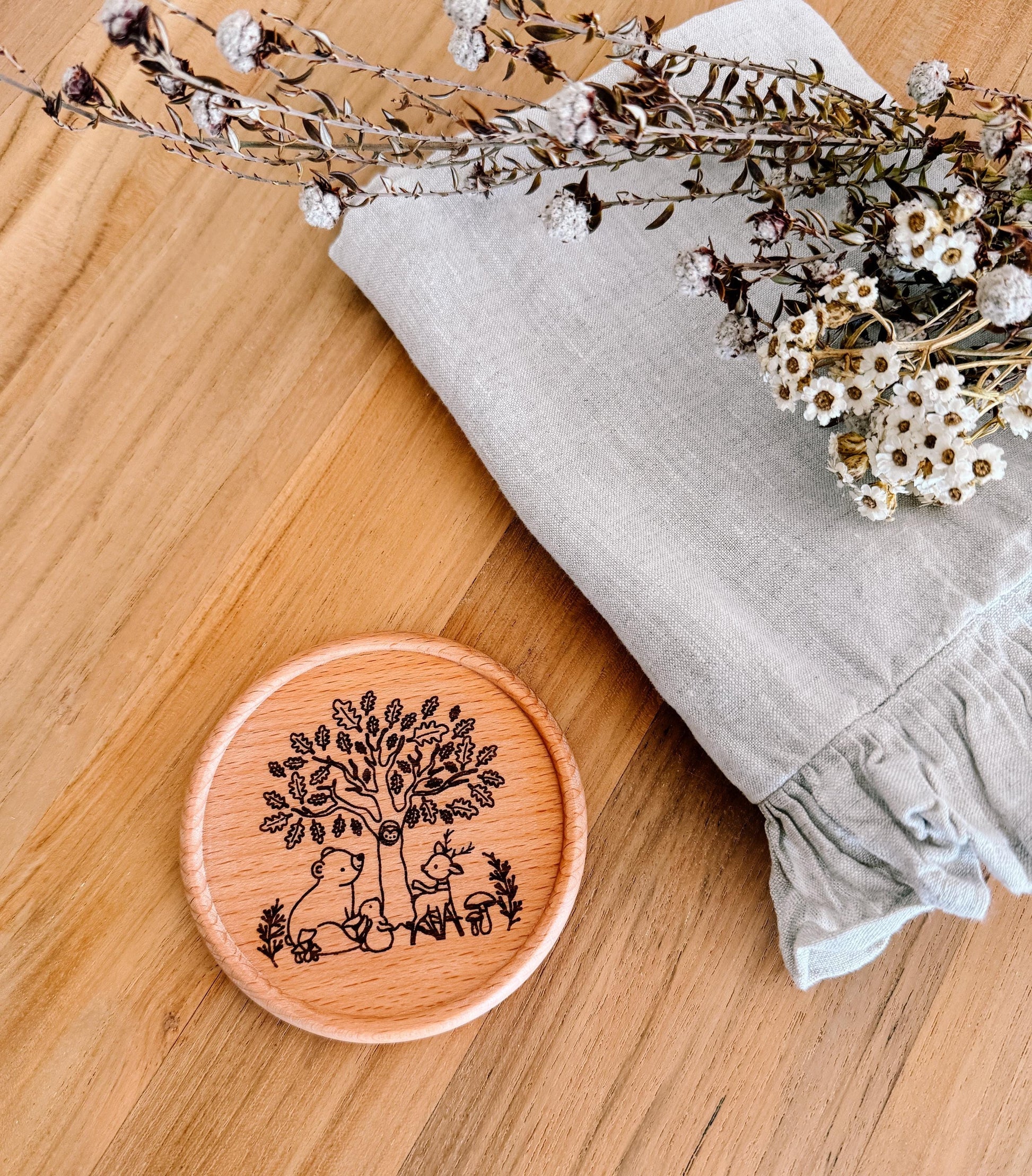 Wooden Coaster | oak tree forest friends | eco friendly | coasters | homewares