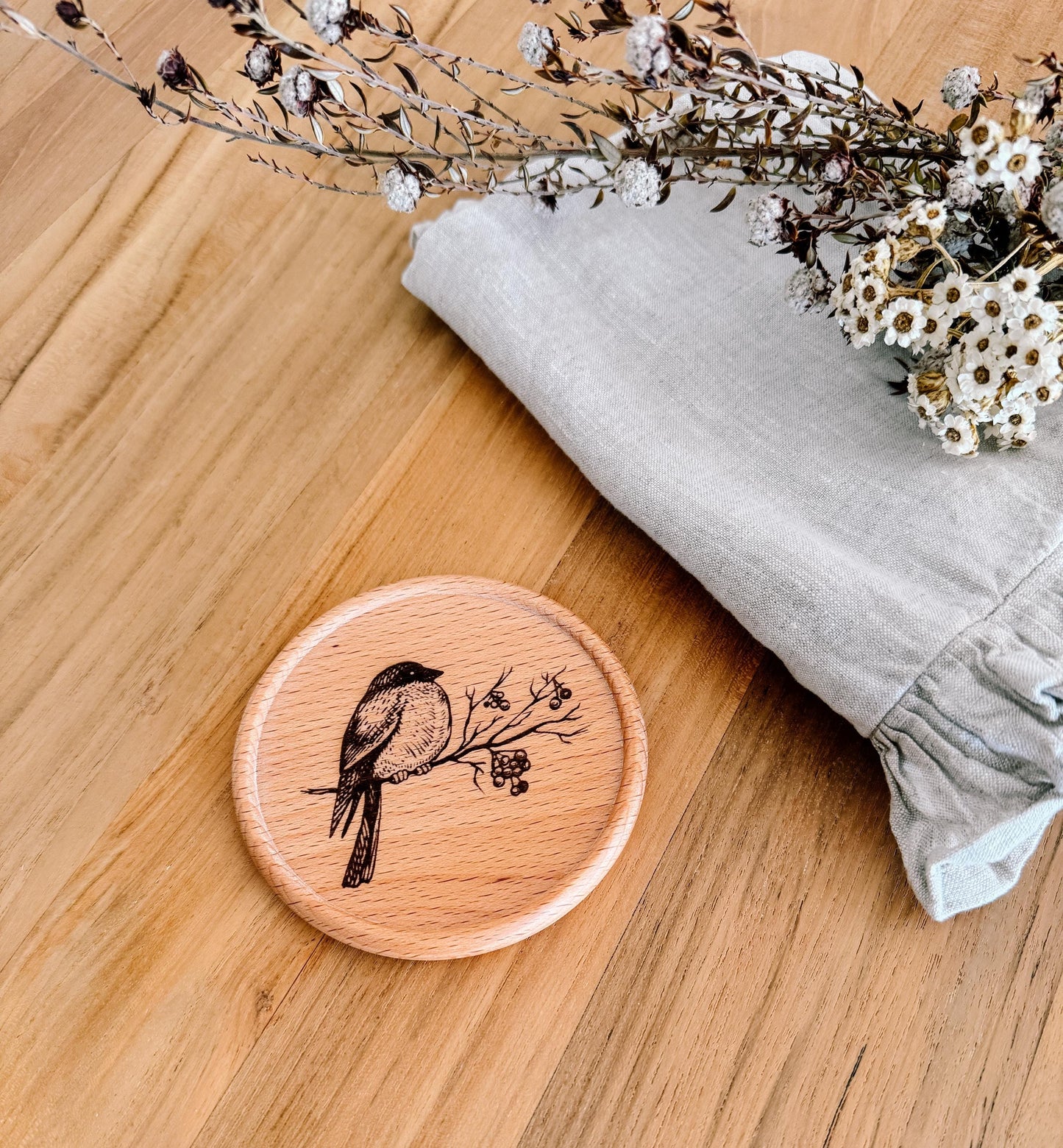 Wooden Coaster | Bull Finch Winter bird | eco friendly | coasters | gift ideas