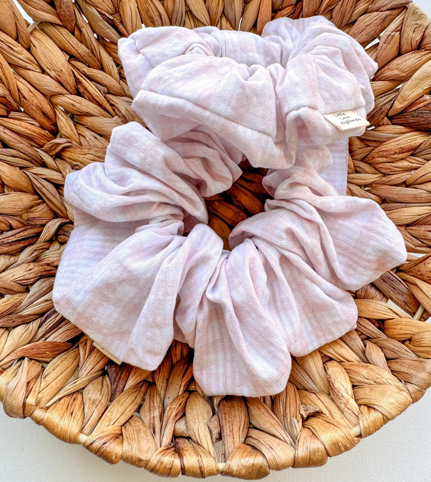 Pale Pink Gingham Scrunchie | XXL scrunchies | seersucker | hair accessories