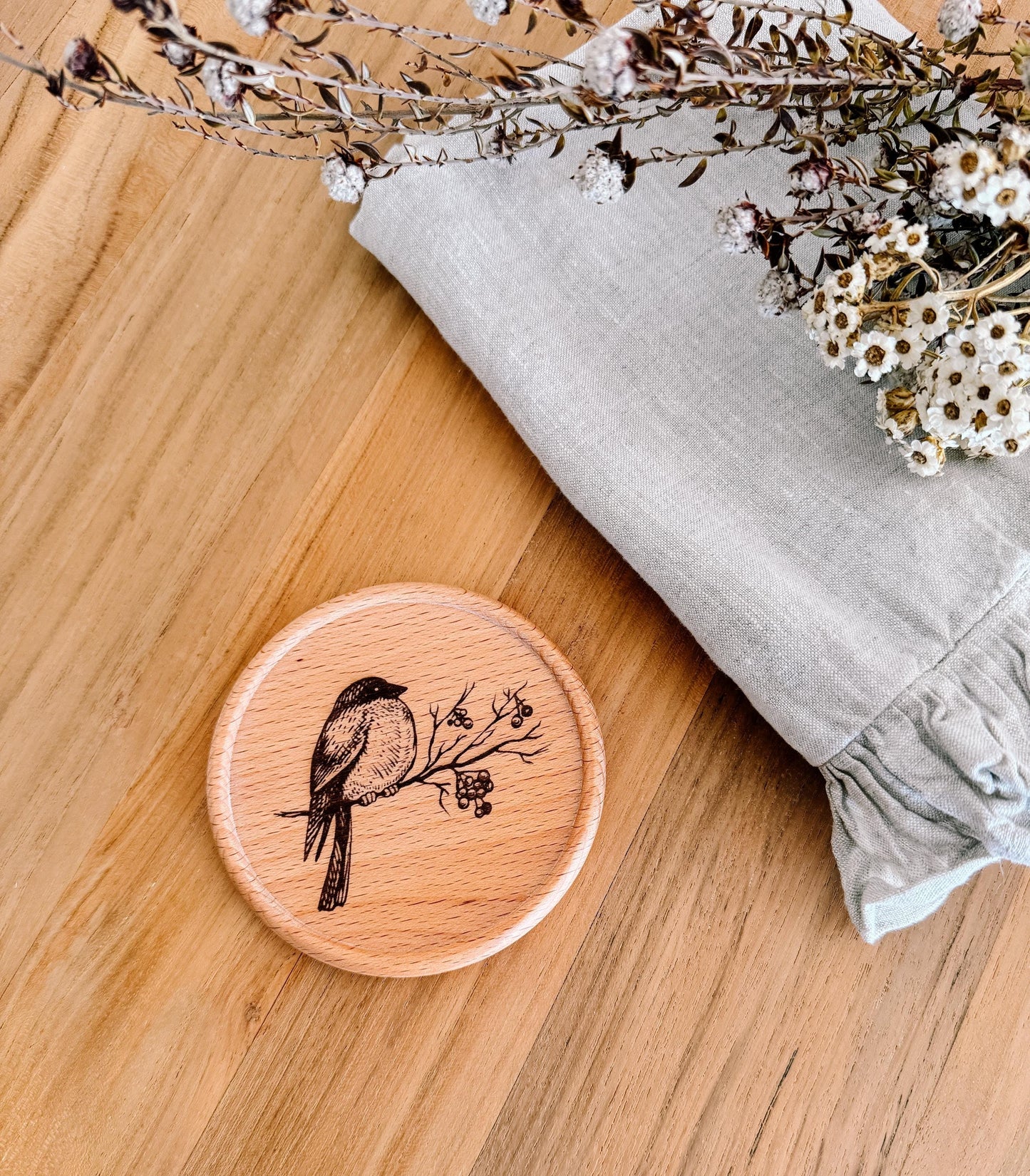 Wooden Coaster | Bull Finch Winter bird | eco friendly | coasters | gift ideas