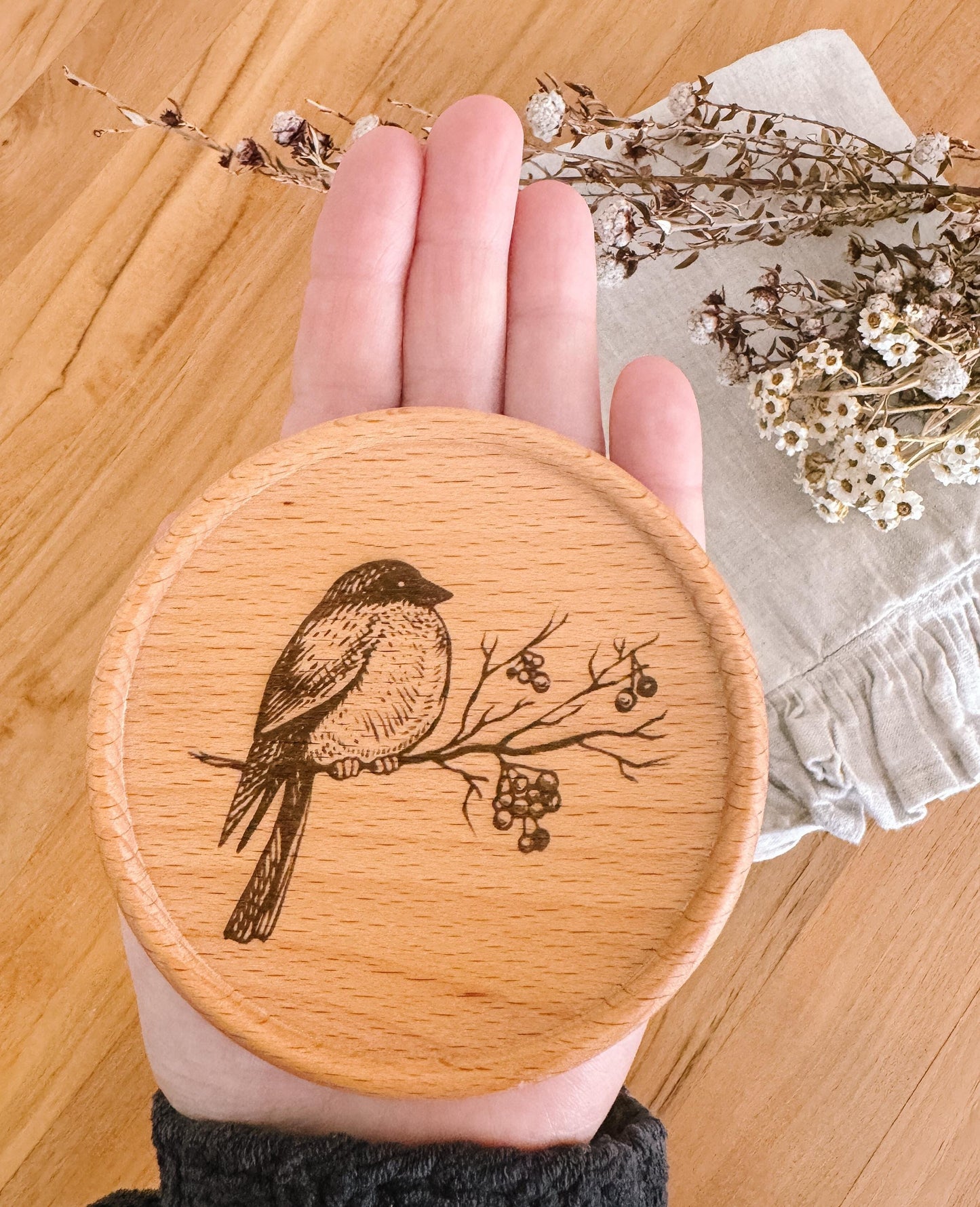 Wooden Coaster | Bull Finch Winter bird | eco friendly | coasters | gift ideas