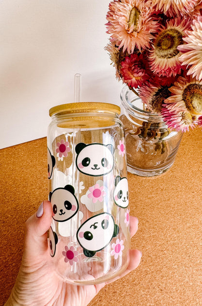 Adorable Panda Libbey glass can | Libbey cup | drinkware | gift ideas