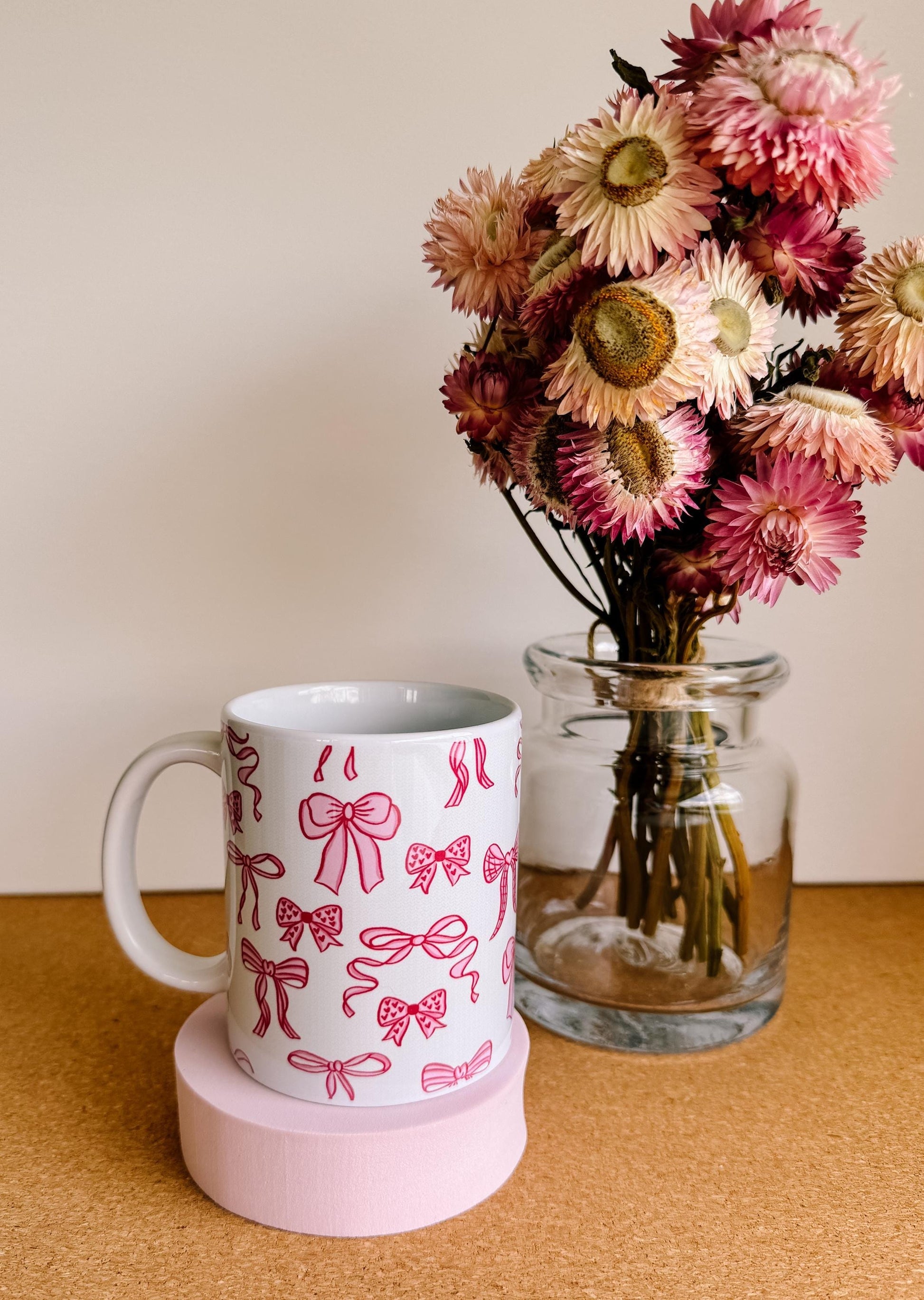 Pink Bow Mug | handprinted mug | cute ceramics | adorable ceramics | mother's day gift