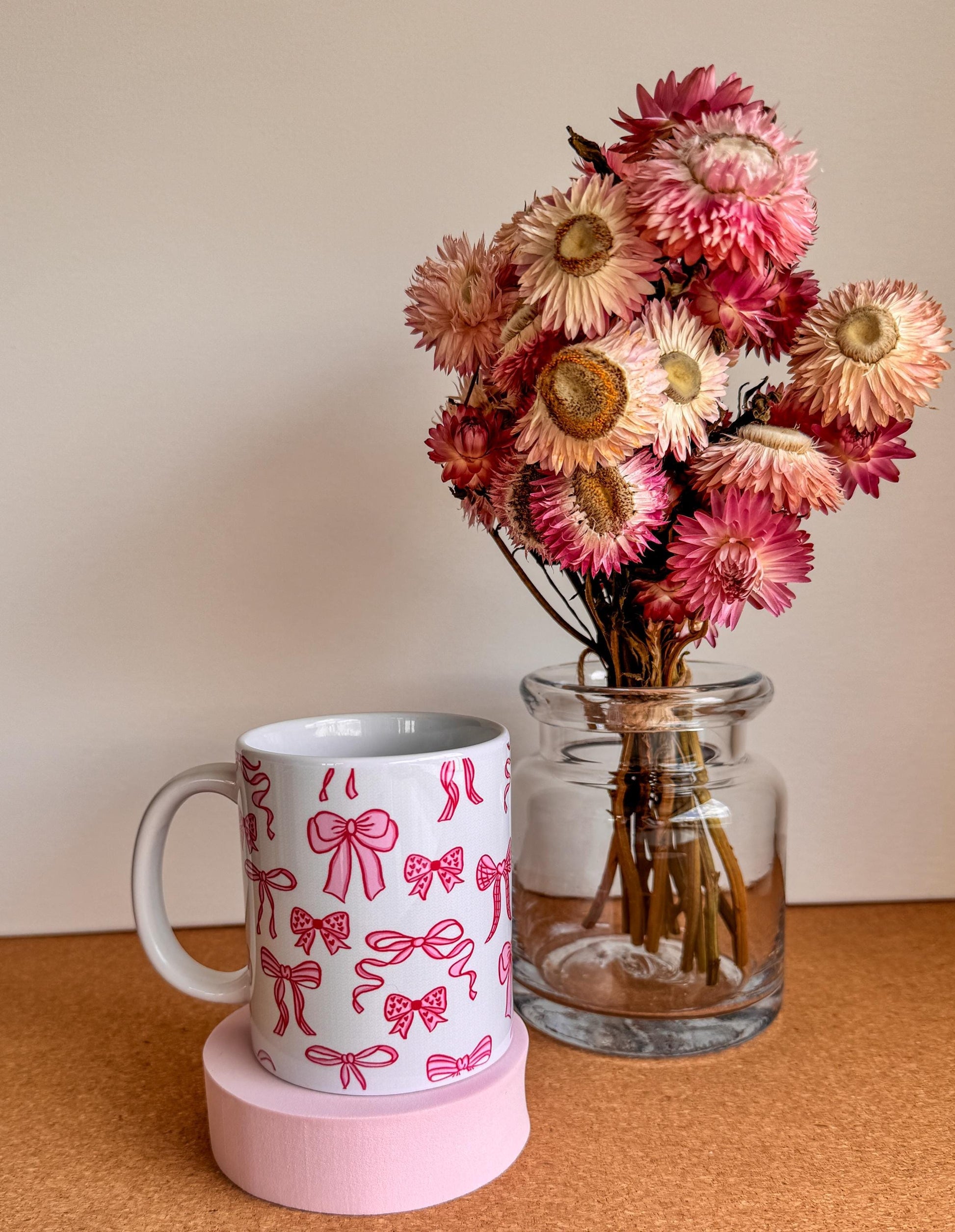 Pink Bow Mug | handprinted mug | cute ceramics | adorable ceramics | mother's day gift