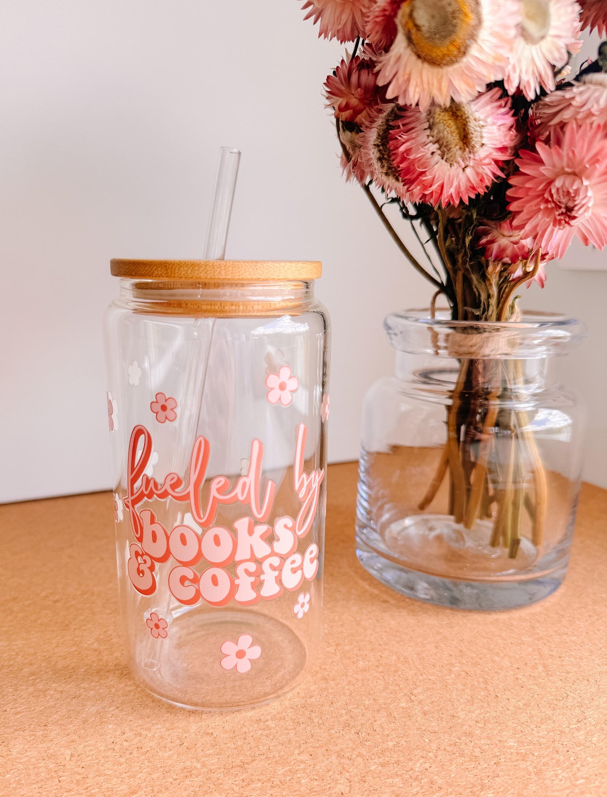 Adorable Coffee & Books glass can | libbey cup | drinkware | glass tumblers