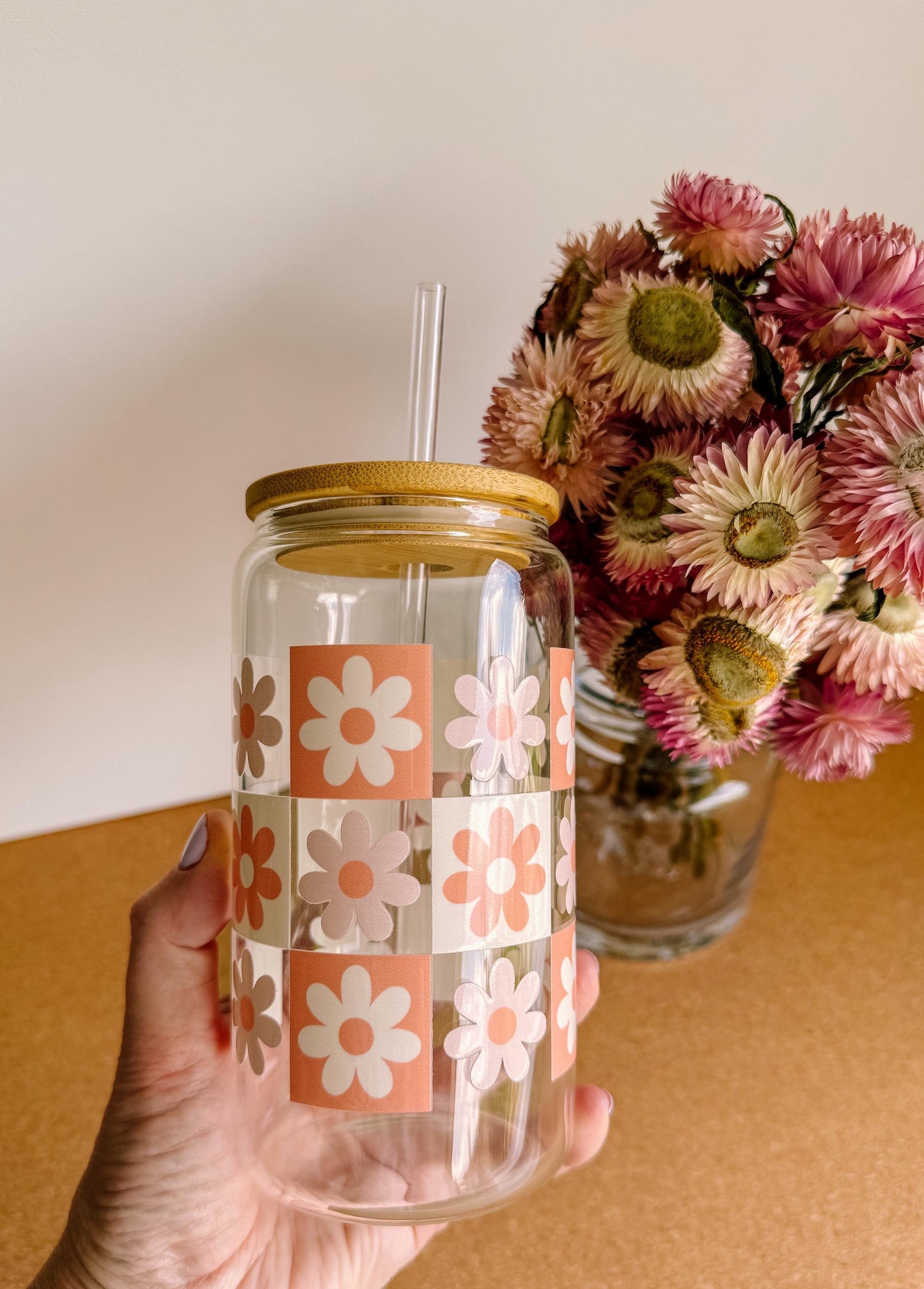 Adorable Daisy glass can | Libbey cup | drinkware | gift ideas