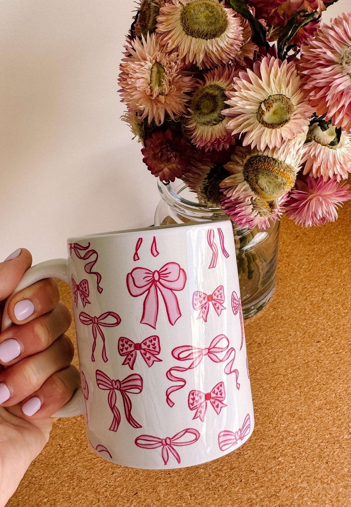 Pink Bow Mug | handprinted mug | cute ceramics | adorable ceramics | mother's day gift