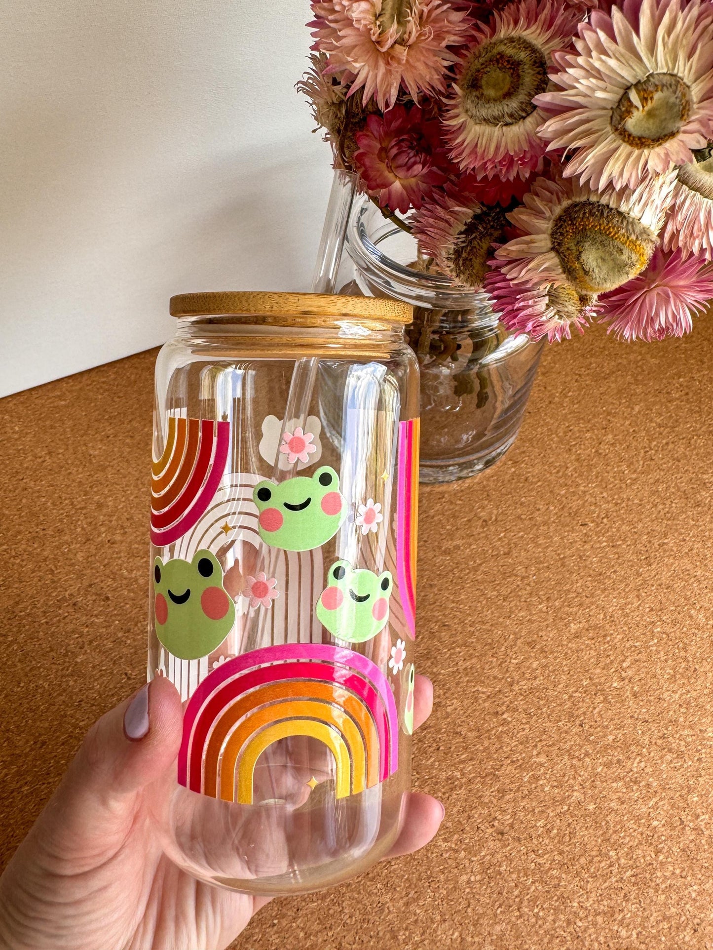 Adorable Rainbow Froggy Libbey glass can | Libbey cup | drinkware | gift ideas