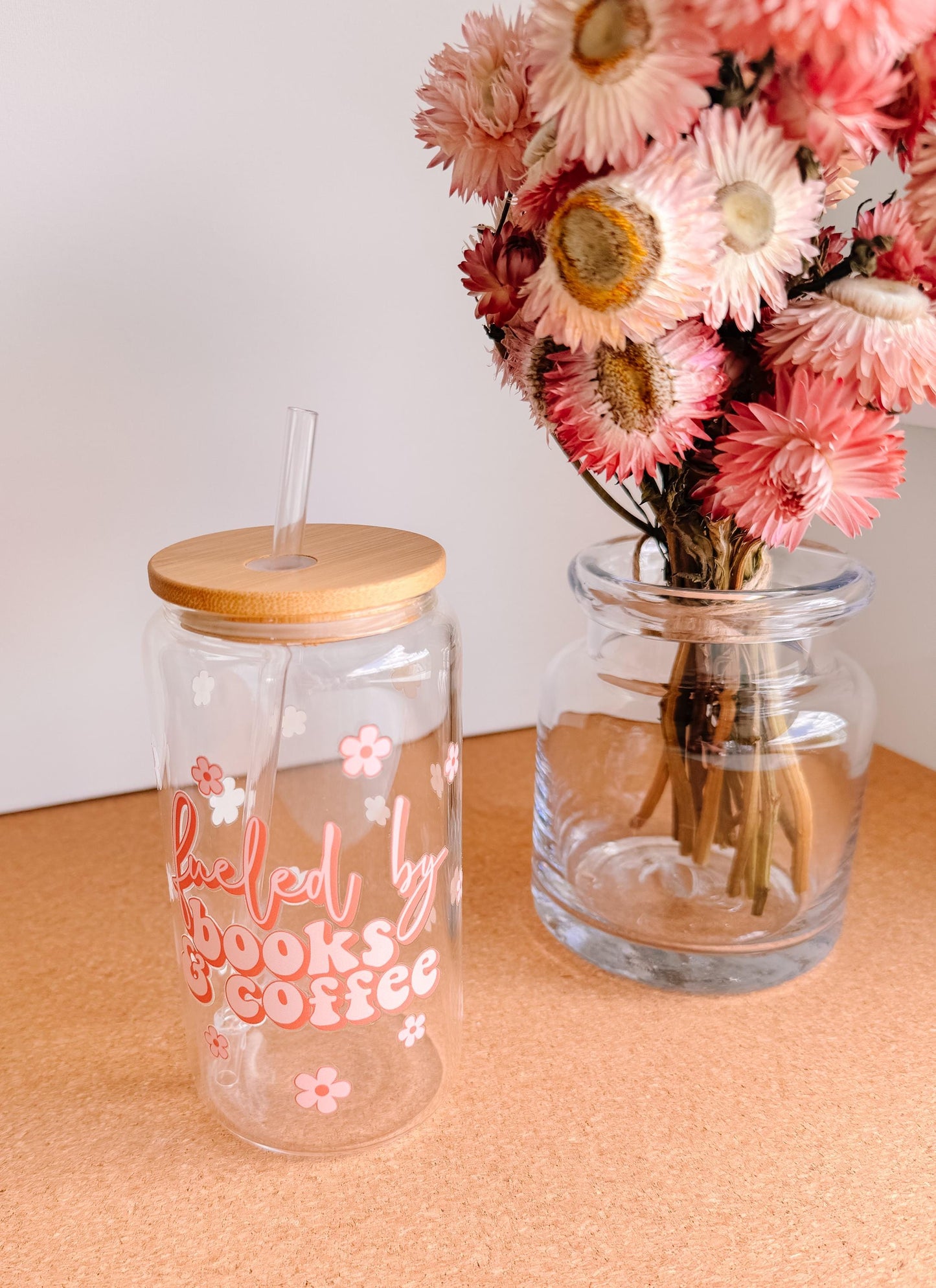 Adorable Coffee & Books glass can | libbey cup | drinkware | glass tumblers