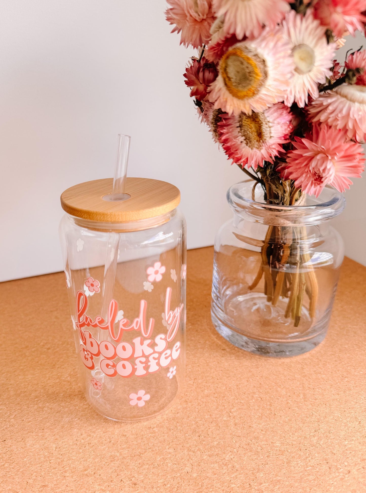 Adorable Coffee & Books glass can | libbey cup | drinkware | glass tumblers