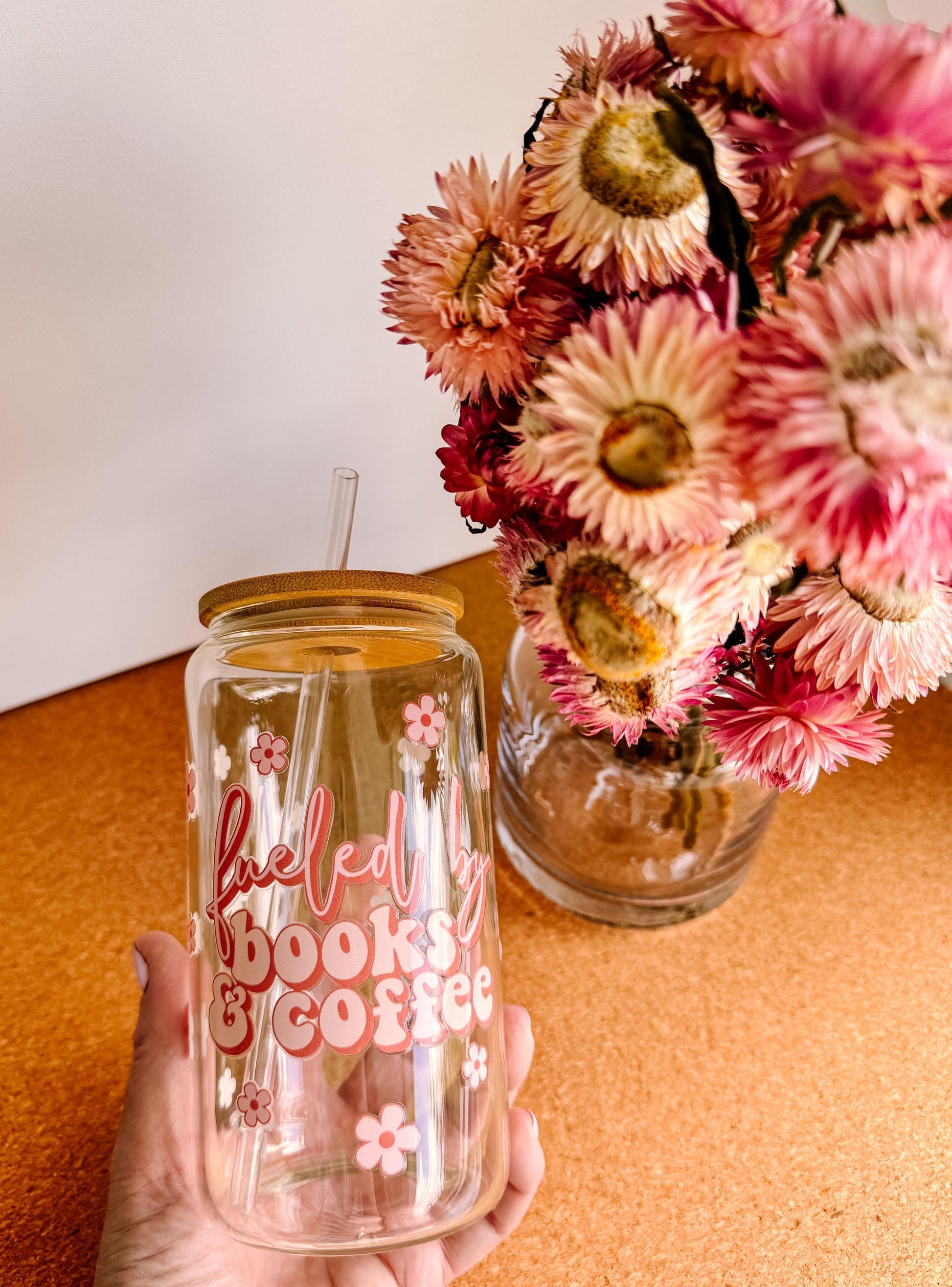 Adorable Coffee & Books glass can | libbey cup | drinkware | glass tumblers