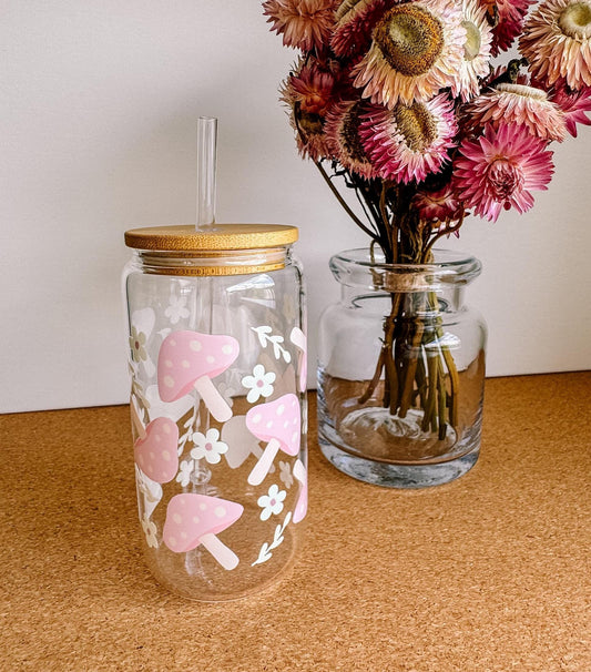 Adorable Cottagecore Mushroom glass can | libbey cup | drinkware | glass tumblers